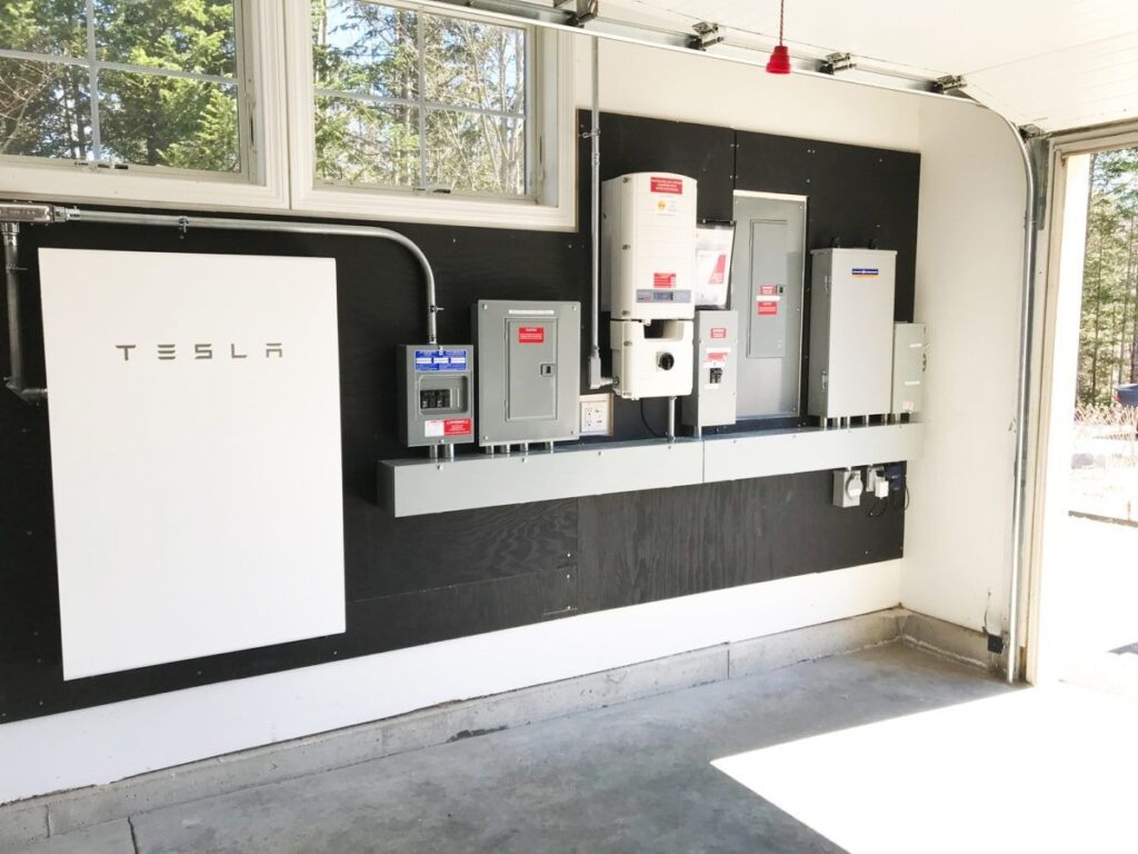 Home energy storage system with Tesla Powerwall and inverters